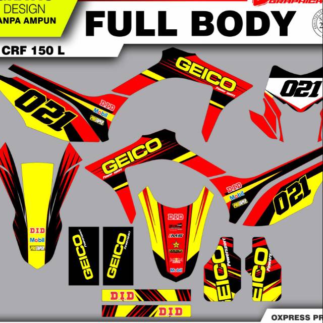 STIKER DECAL FULL BODY CRF 150 L yellow red