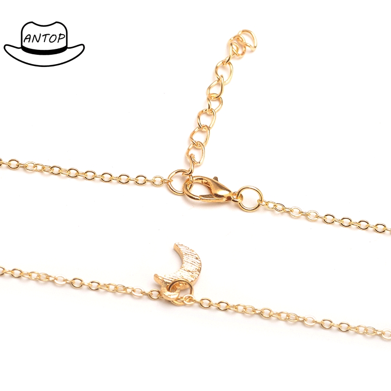 Antop！Moon Pendant Necklace Rhinestone Jewelry Dengan Rantai Pendek Klavikula Kalung Berlian Chain