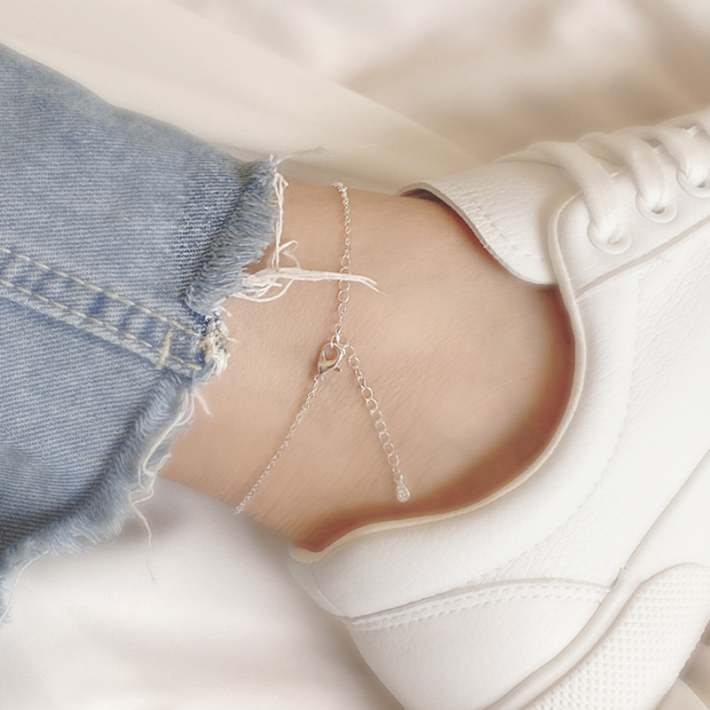 Gelang Kaki Perak Simple Sequins Anklet Chain Fashion Silver Round Ankle Anklets Women Foot Jewelry Barefoot