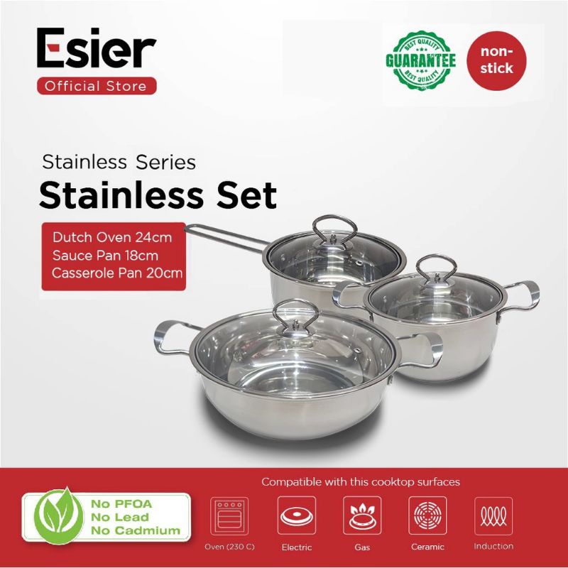 Esier Stainless Steel Cookware Set ( Dutch Oven, Sauce Pan, Casserole
