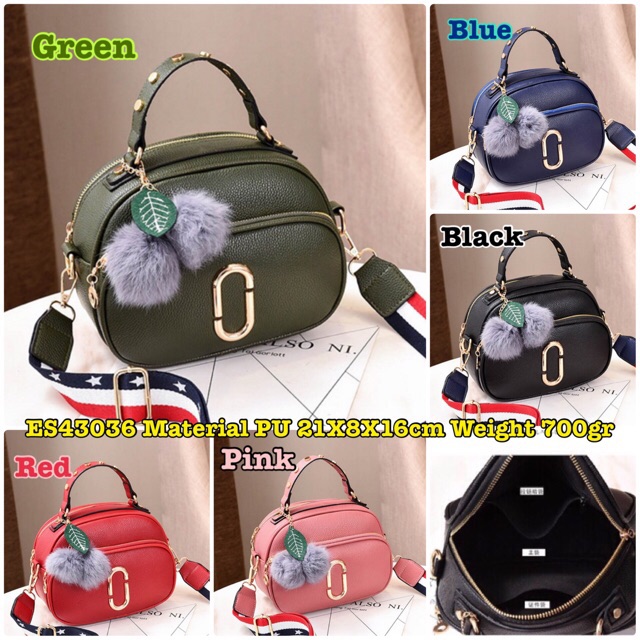 2 Tas 1 kg  ESE279 Tas Import Handbag Round paper Clip MJ Double Pom Pom Leaf Tas Wanita Tas Batam