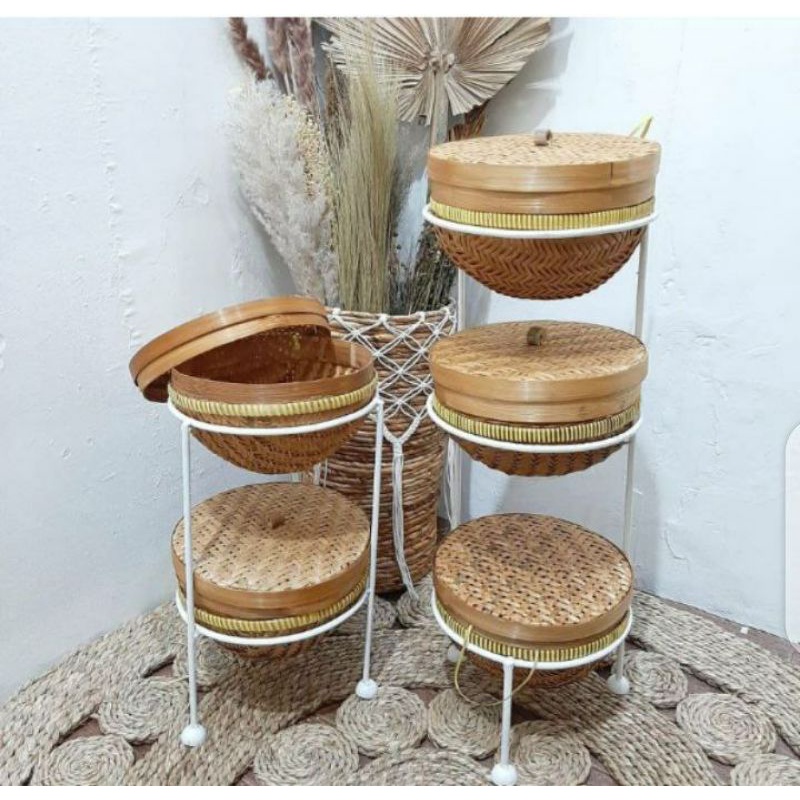 keranjang bawang rotan susun + penutup