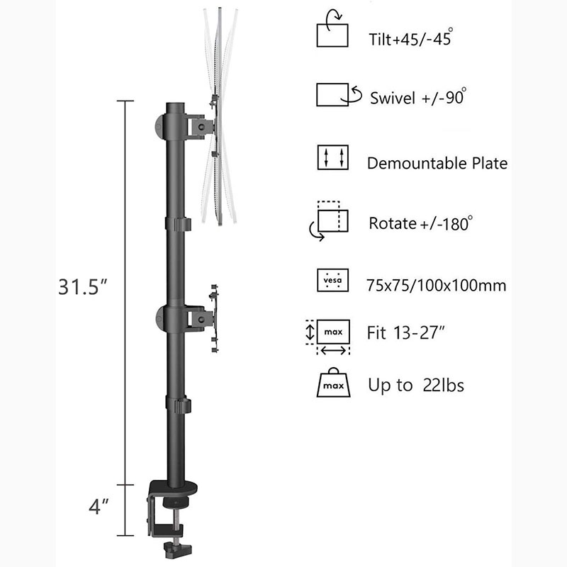 Triple W Vertical Dual Bracket Monitor Stand Clamp Breket Desk LED LCD