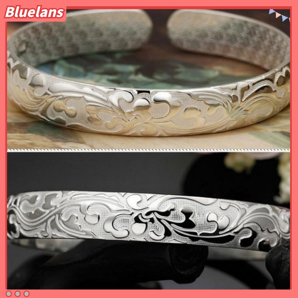 Gelang Bangle Model Terbuka Motif Ukir Bunga Untuk Wanita