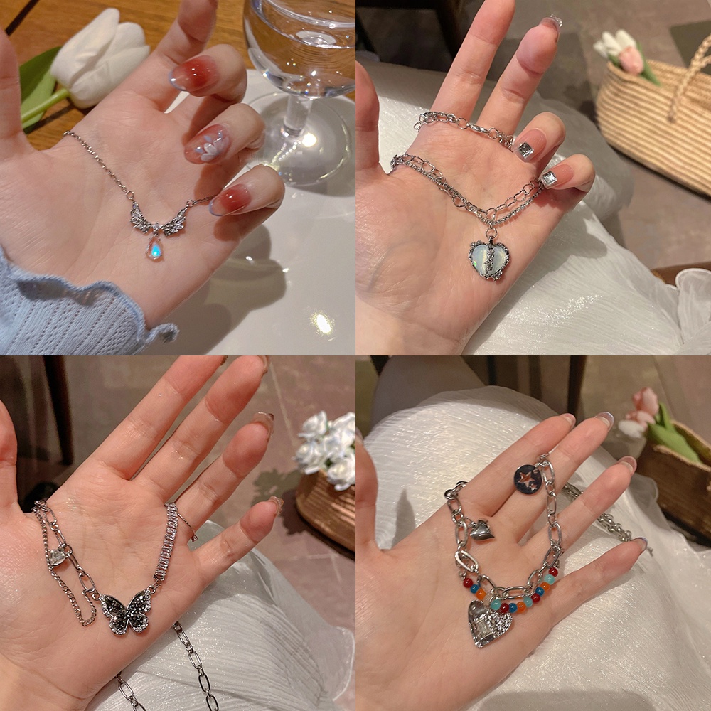 IFYOU Kalung Rantai Choker Liontin Salib Hati Aksen Mutiara Gaya Vintage Korea Untuk Wanita