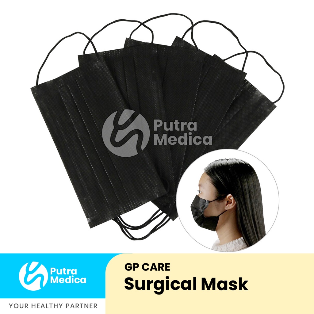 GP Care Face Mask Earloop 3 Ply [Black] - 1 Box / Masker Karet Telinga / Penutup Hidung dan Mulut / Alat Perlindungan Diri