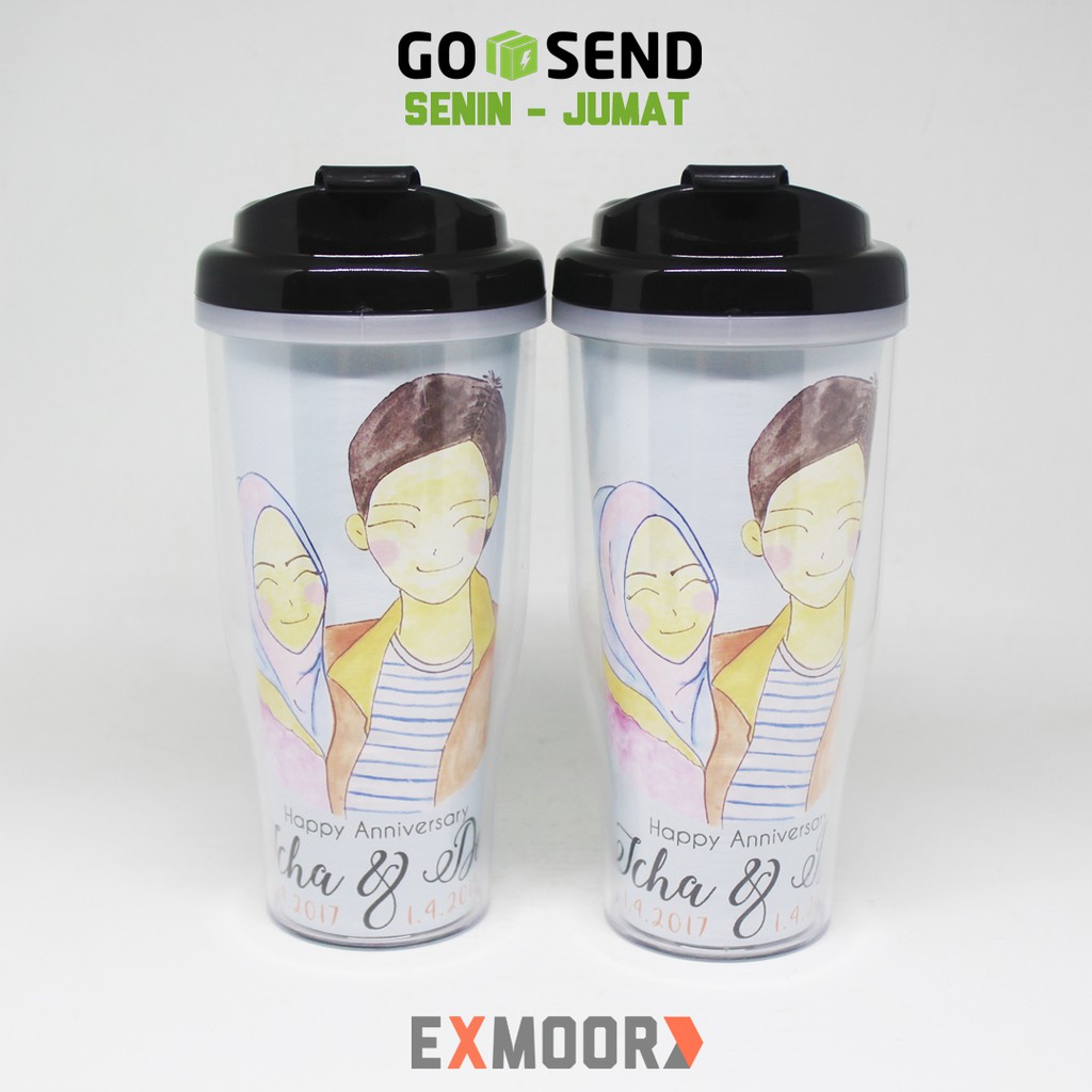 Tumbler Couple Doodle Hijab Casual untuk Kado Anniversary