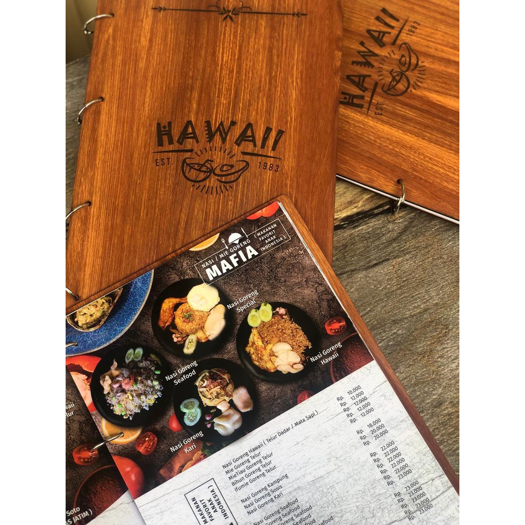 

WOODEN MENU RING BOOK COVER SAJA TANPA ISI CUSTOM DESIGN , LOGO / TULISAN SIZE A4