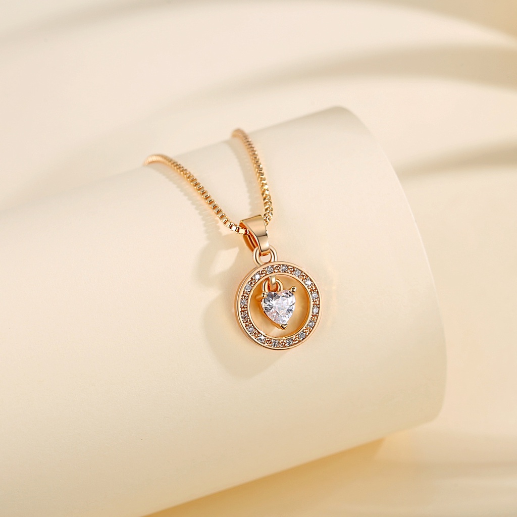 Y586 [COD✔]Kalung Wanita Titanium Stainless Steel Bulat Liontin Berlian Klavikula Rantai Aksesoris Fashion Kalung Emas