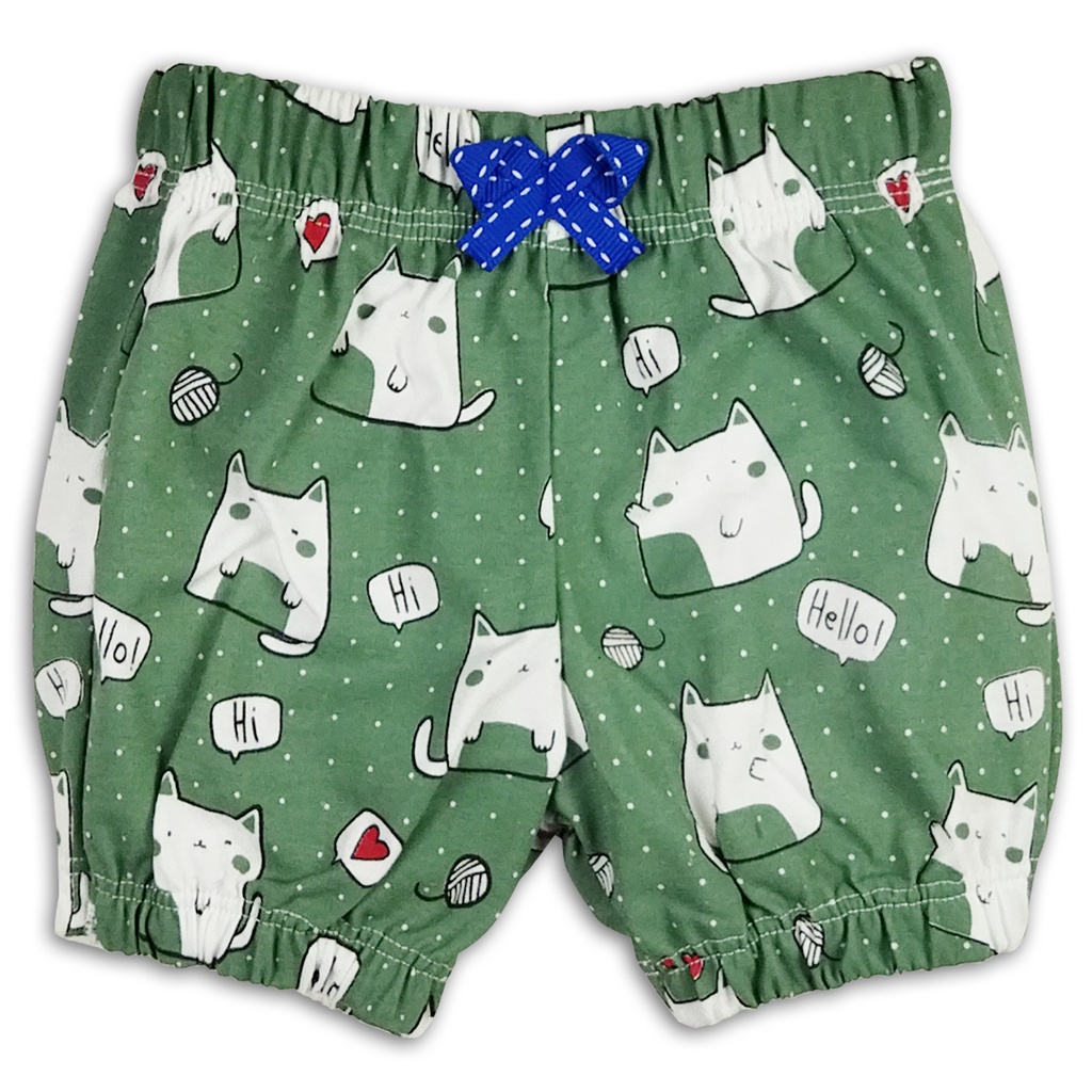 Bearhug Celana Pendek Bayi Perempuan Premium Full Printing XCD6 Cardet 6-18 Bulan-Hijau-Kucing