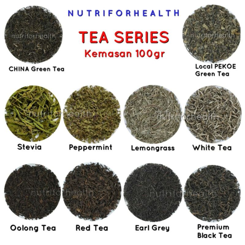 

(100gr) TEA SERIES Teh Hijau Peppermint Stevia Oolong Grentea Earl Grey Black Tea Lemongrass