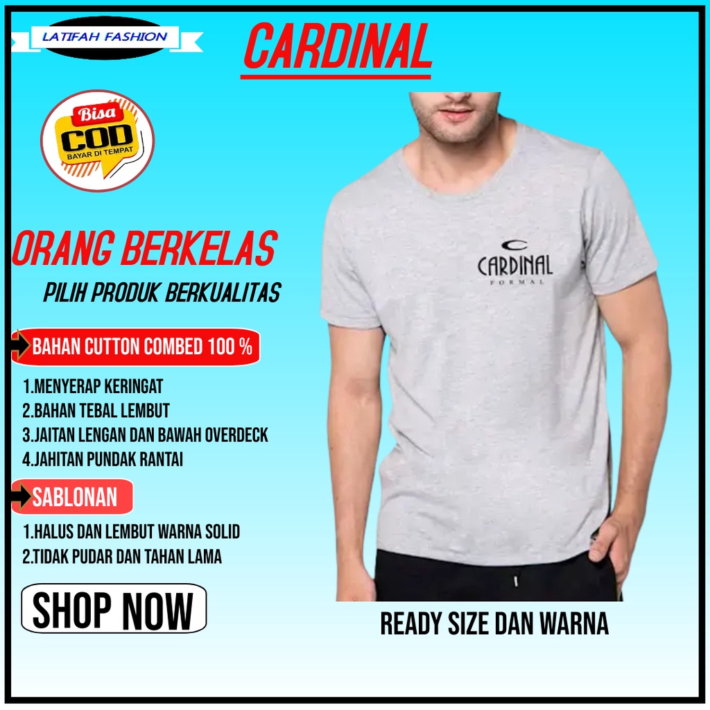 Pakaian Baju Kaos Super Premium Lengan Pendek Cardinal Abu Peria /Wanita Cowo Hitam Klambi Koas Polo