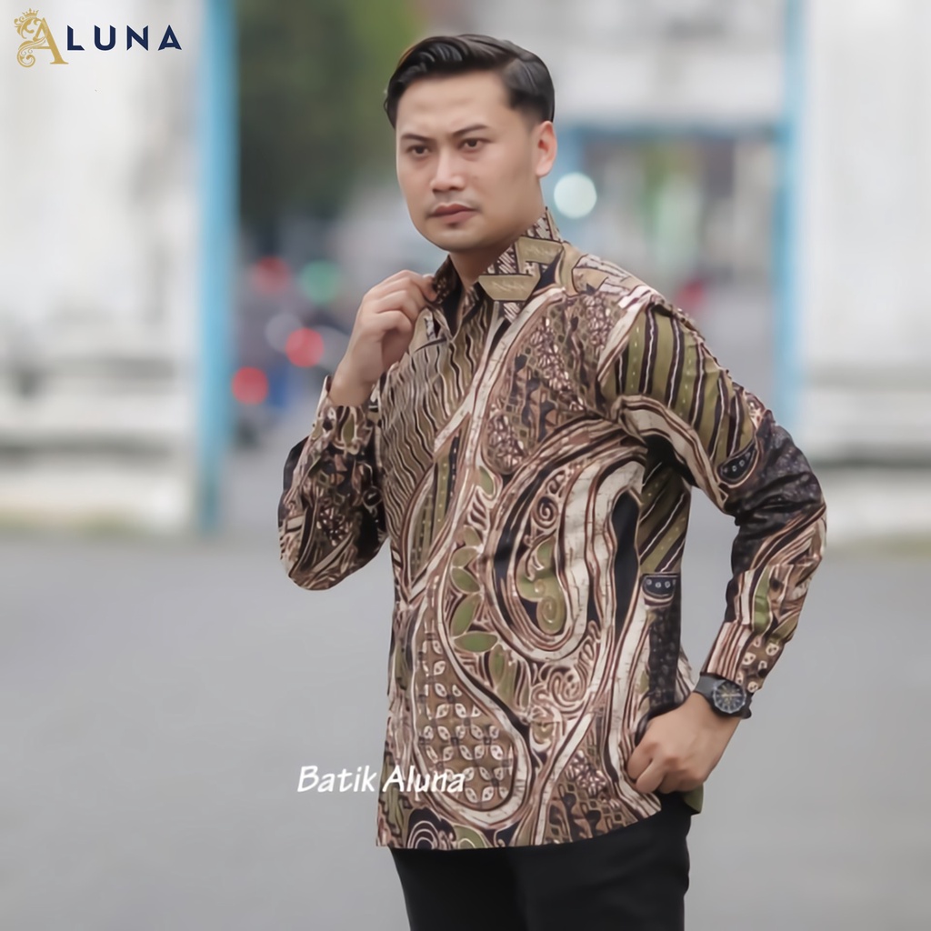 KEMEJA BATIK PRIA LENGAN PANJANG PREMIUM REGULAR MODERN BATIK ALUNA PCW 081