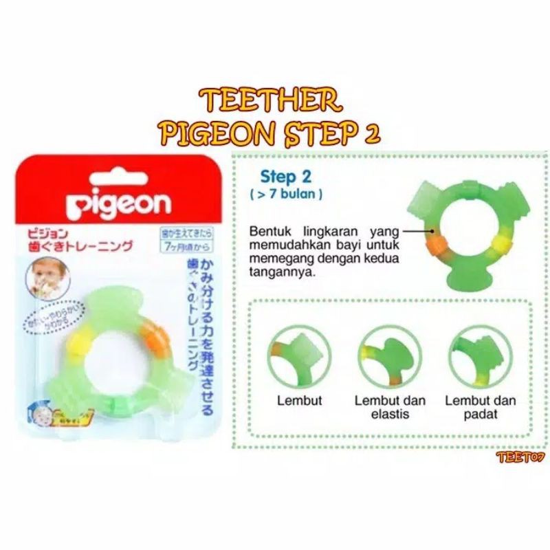 Pigeon Teether step 2 Baby Teether Lingkaran Karet Hijau Mainan Gigitan Bayi 7+ Months