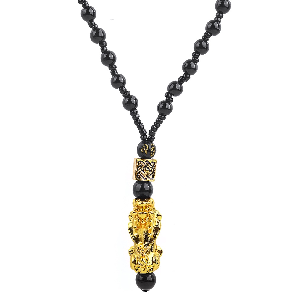 Kalung Liontin Manik-Manik Batu Obsidian Feng Shui Faith Gaya China