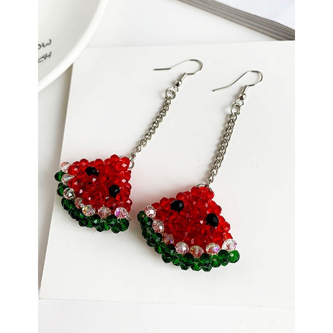 LRC Anting Gantung Fashion Red Alloy Resin Beads Earrings F81908