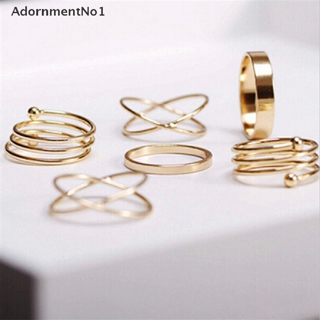 (AdornmentNo1) 6pcs / Set Cincin Buku Jari Aneka Bentuk Bahan Alloy Gaya Punk Untuk Wanita