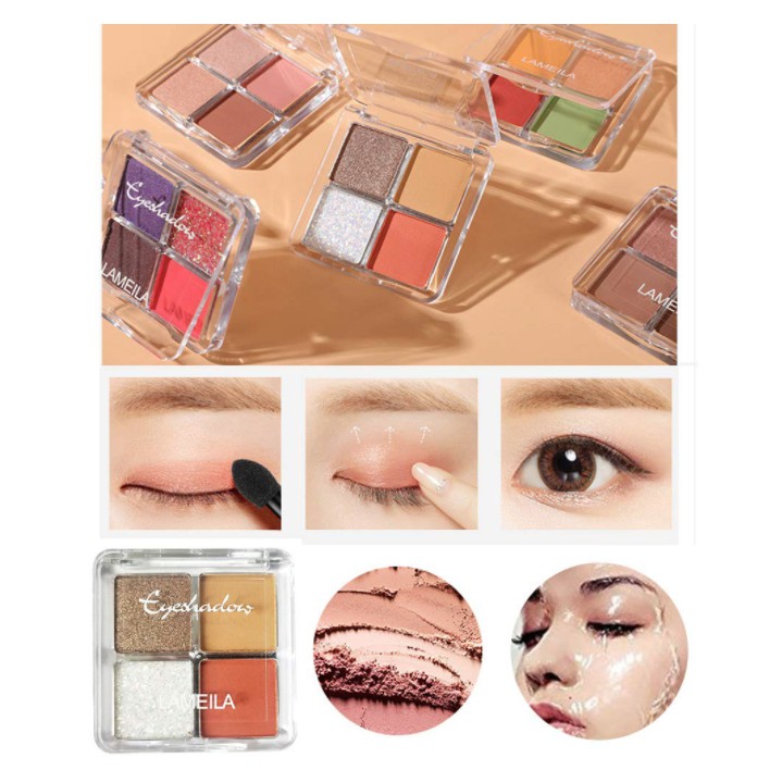 LAMEILA Eyeshadow Palet 4 Warna Matte Pearlescent Anti Air Tahan Lama Untuk Makeup