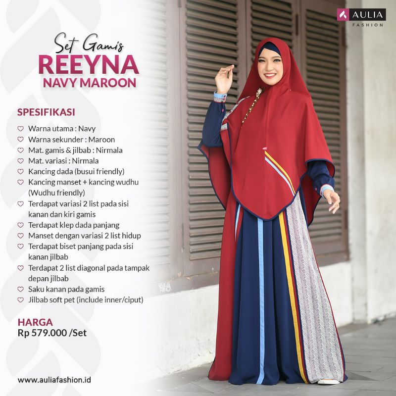 Set gamis syar'i Aulia Fashion terbaru Reyna navy maroon dress Busui FRIENDLY BAhan wollycrepe