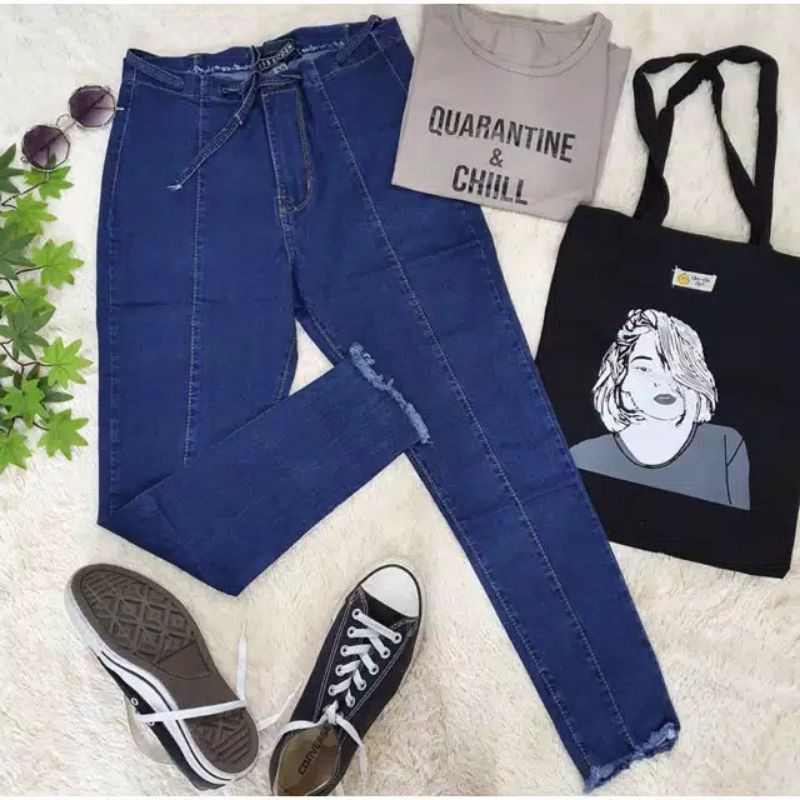 celana panjang jeans//celana jeans wanita//celana higwaist tali