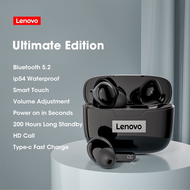 【Cuci Gudang】Lenovo XT90 TWS headset nirkabel bluetooth headset bluetooth 5.0 kontrol sentuh IPX5 tahan air-black