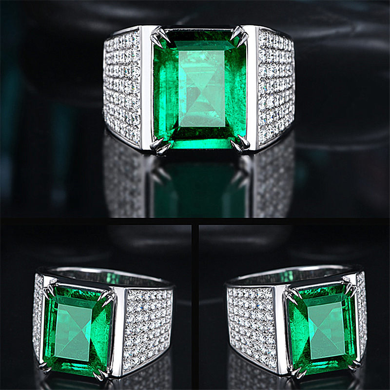 Cincin Emerald Platinum Pria Fashion Perhiasan Kawin Kristal Hijau Rings