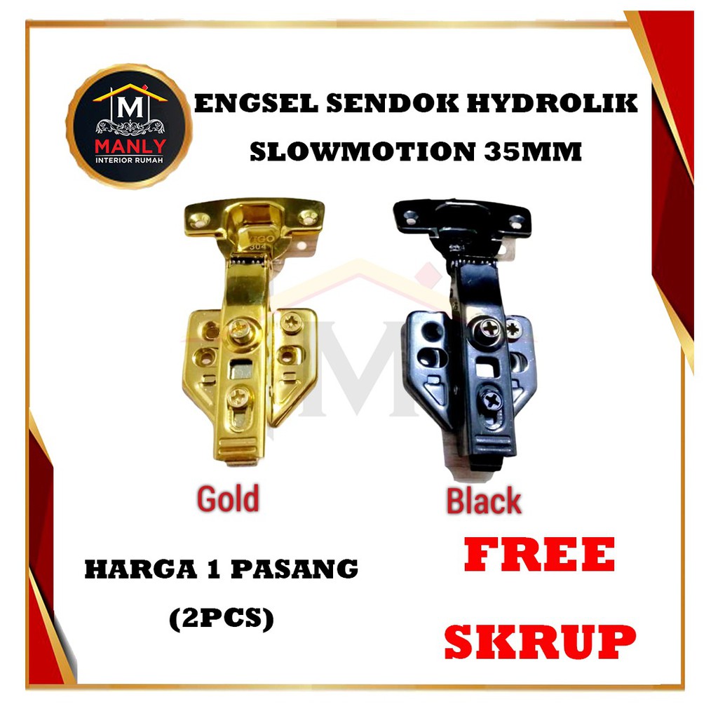 Engsel Sendok Hidrolis Stainless Steel 304 Gold &amp; Hitam / Hidrolik / Slow Motion SM 35mm Per Pasang