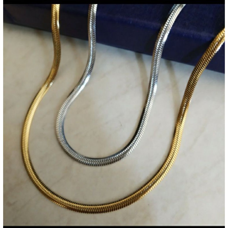 kalung pria-cowok titanium model ular pipih 3mm