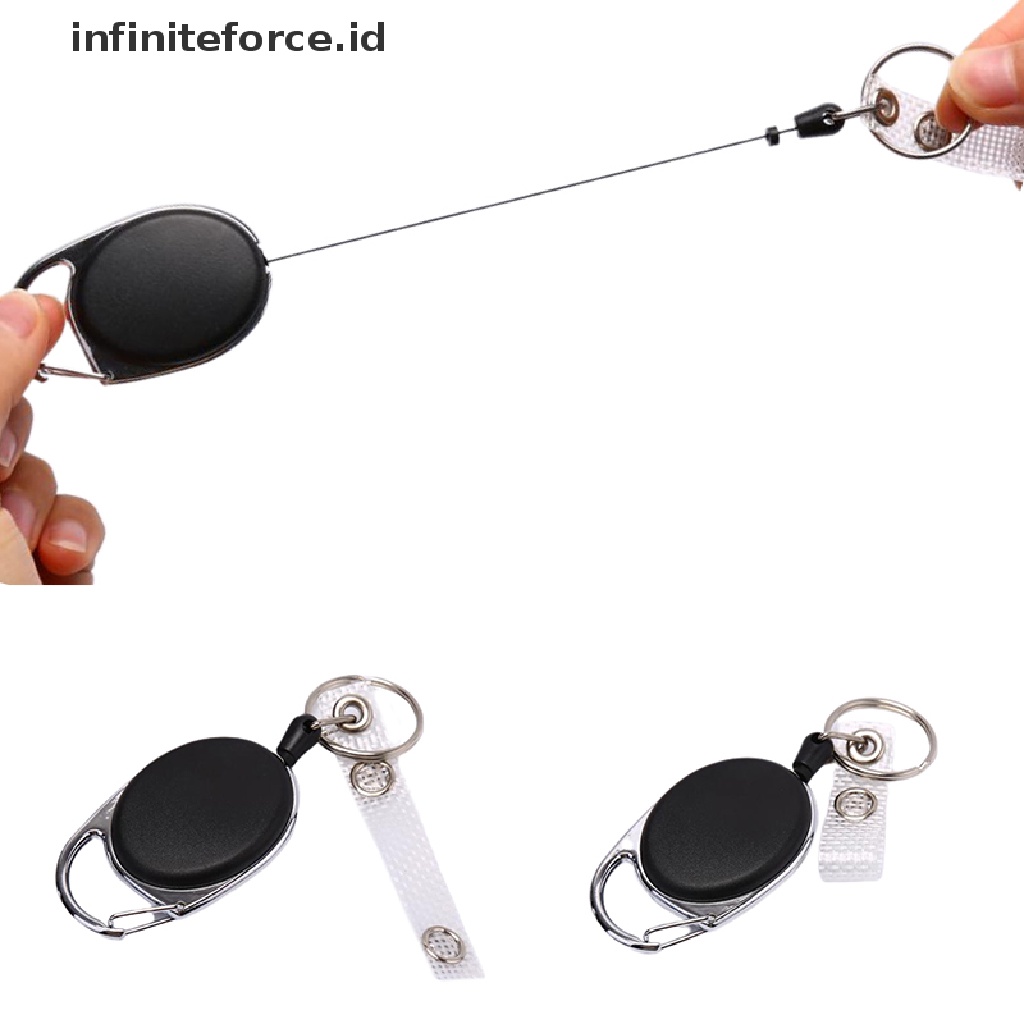 (Infiniteforce.Id) 1pc Gantungan Kunci Reel Kawat Baja Hitam 60cm Untuk Kartu Id