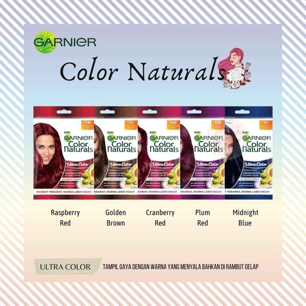 GARNIER Naturals Hair Color Sachet - Hitam Cokelat Biru Merah Ungu Cat / Pewarna Rambut)