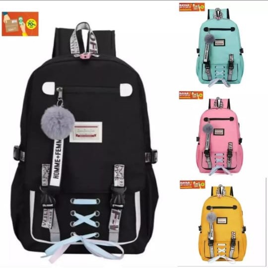 Twenty Bag - Tas Ransel Sekolah Anak Wanita Dan Pria Untuk Anak PAUD TK SD SMP REMAJA Terbaru 2021 Kekinian Motif Carakter PITA SILANG Korean Sytle Multifungsi Bahan Canvas