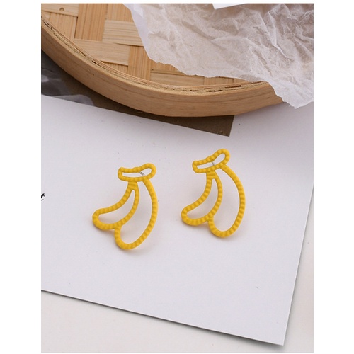 LRC Anting Tusuk Fashion Contrasting Color Banana Flower Alloy Hollow Earrings