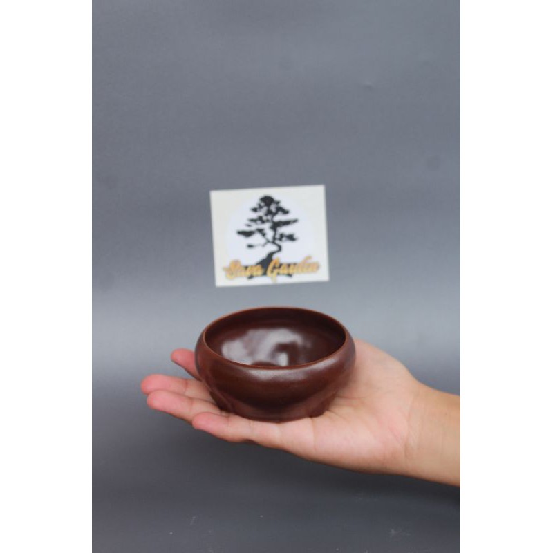 Pot keramik bonsai bulat bermotif/ pot keramik bulat