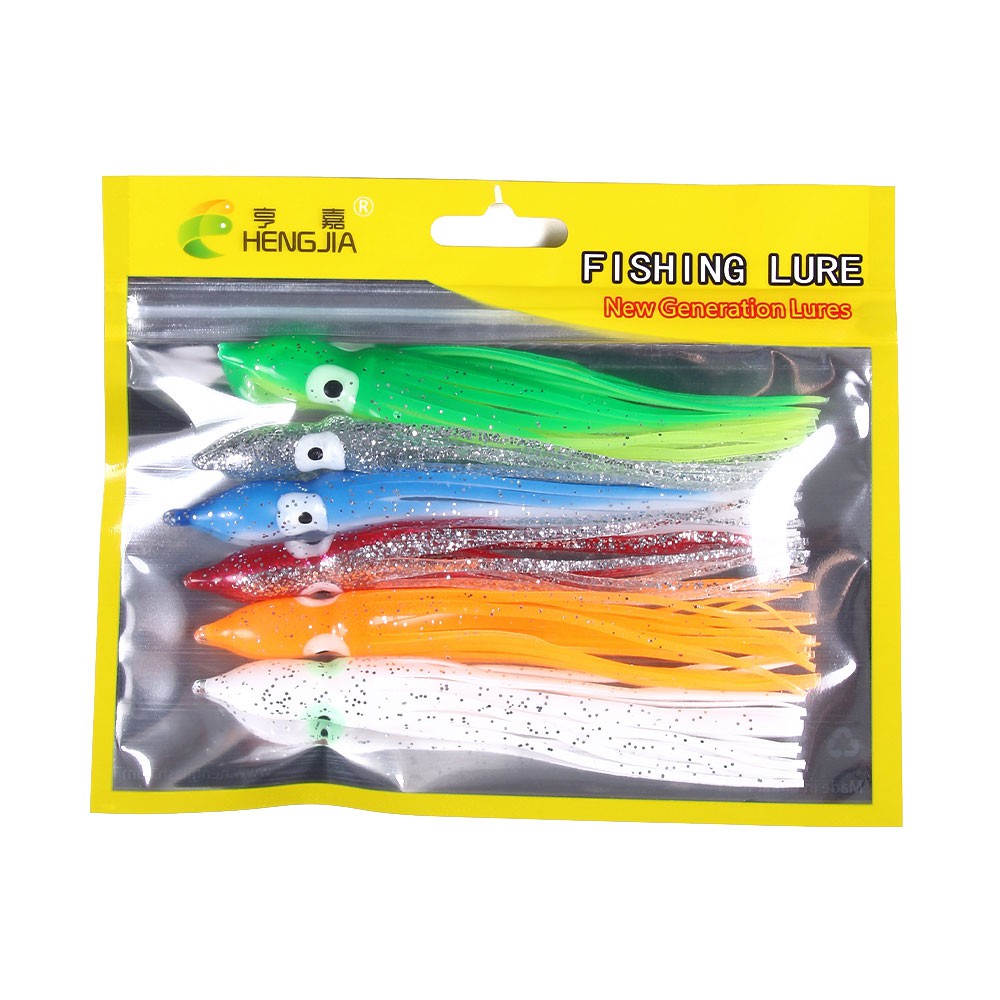 HENGJIA NEW 6PCS/Bag 10CM 12CM Umpan Pancing Cumi Fishing Lures Squid Soft Bait 3D Eyes Mix Color