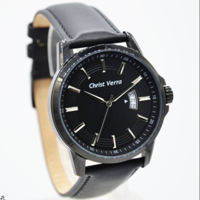 Jam Tangan Couple Christ Verra 71110G Black leather Kulit Original Murah
