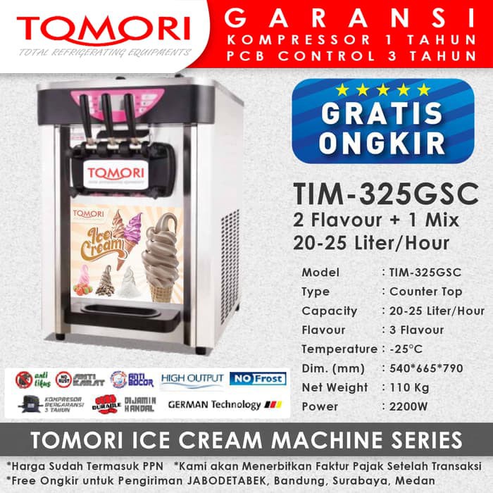 Mesin Es krim 3 Tuas Rainbow Ice Cream TOMORI TIM-325GSC P1