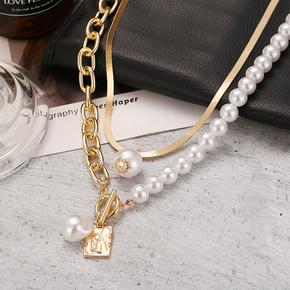 AY(CN) Ifyou Personalized Pearl Necklace Heart Chain Lock Pendant Fashion Korean Female Jewelry Accessories