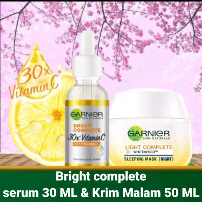 Garnier Bright Complete Serum 30 ML & Krim Malam 50 ML
