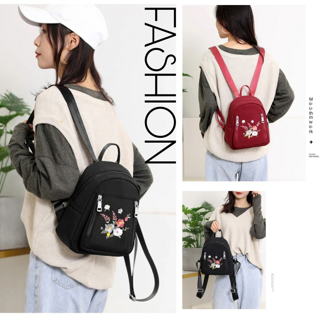 Hot Sale 2020 Fashion Women Backpack Flower Bordir Beautiful Bag Travel Student School Small Casual