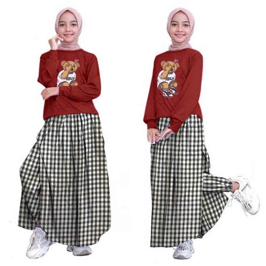 Setelan Baju Anak Perempuan Umur 9 10 11 12 13 Tahun Fashion Baju Rok Celana Anak Gadis Dewasa Set R