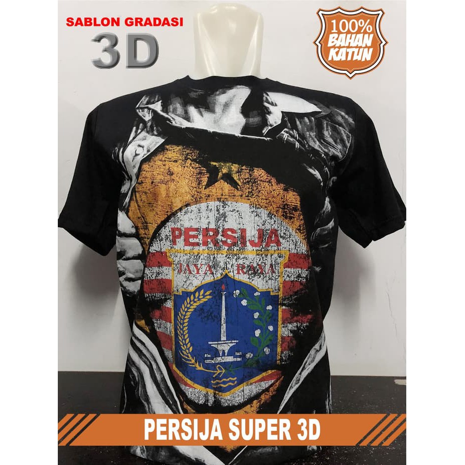 kaos baju bola lokal PERSIJA SUPER 3D - Hitam, L