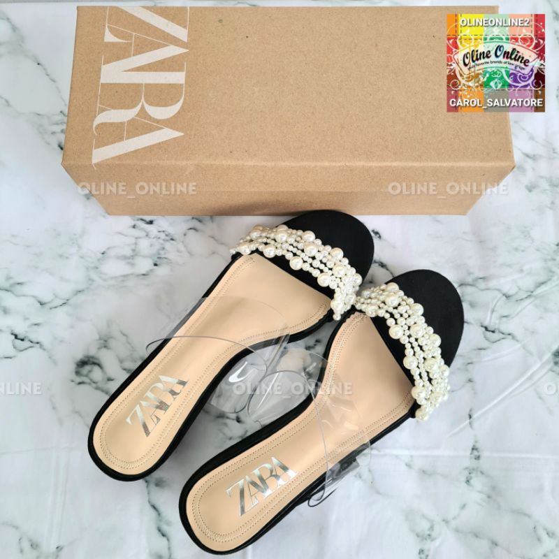 Sandal with heels mutiara pearl velvet bludru empuk 3cm sepatu wanita transparan 2 tali