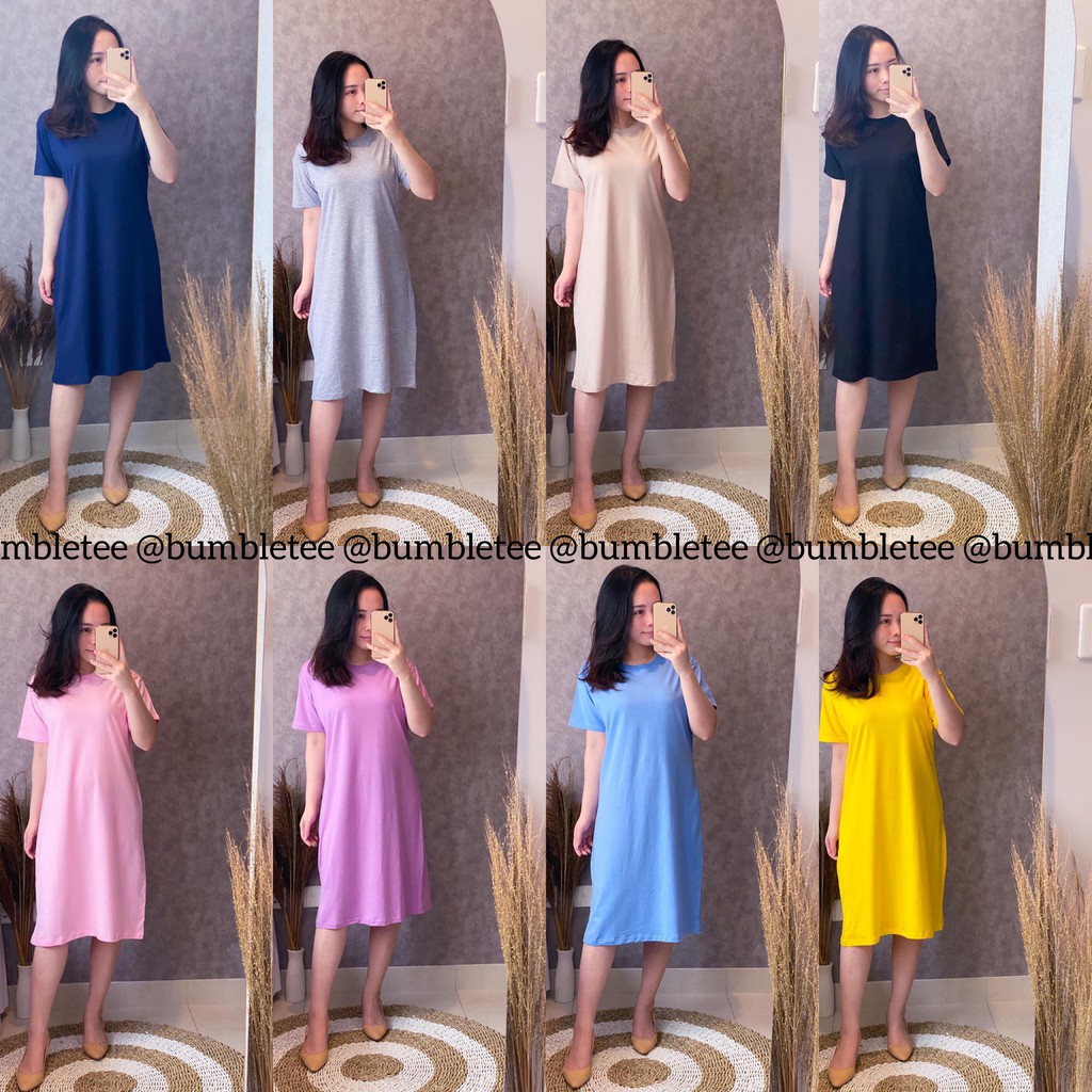 Dress Wanita Midi Polos Bahan Katun Dress Polos Korea Cotton Dress Wanita Casual Dress