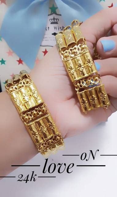 Gelang bambu tingkat lapis emas 24 K