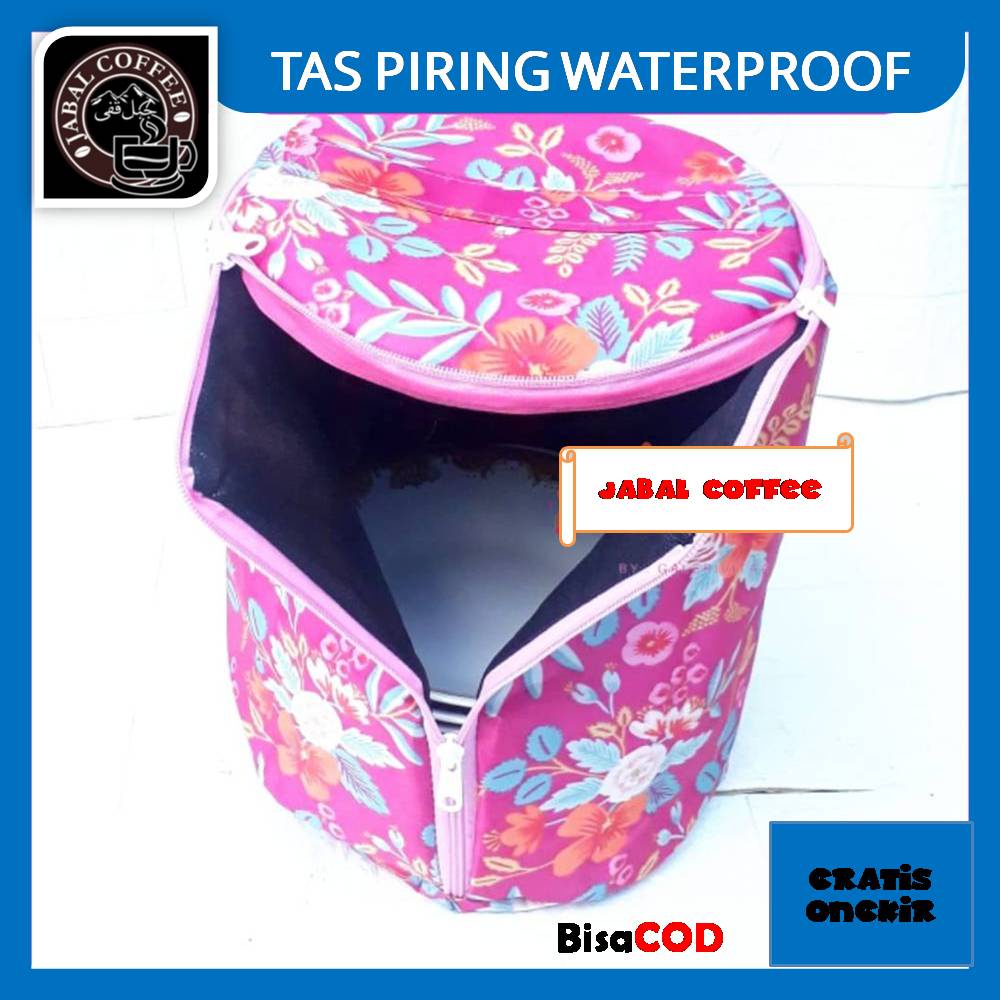 Tas Piring Waterproof Anti Air Diameter 24 Cm / Sarung Tempat Piring Anti Debu Dan Anti Air Motif Bunga 140 Gram