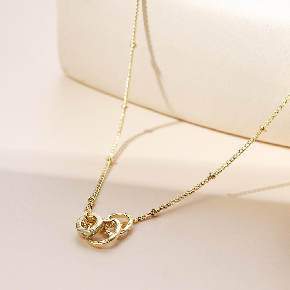 Mxbeauty Liontin Kalung Perempuan Gadis Klavikula Rantai Leher Choker Hadiah Kekasih Zirkon Kalung Tiga Cincin