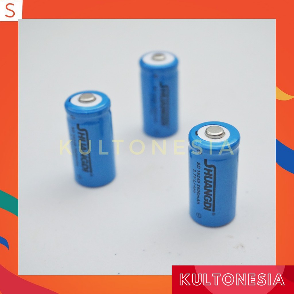 Baterai Li-Ion 16340 3000mAh 3,7 Volt Charger CR123A CR 123 Cas