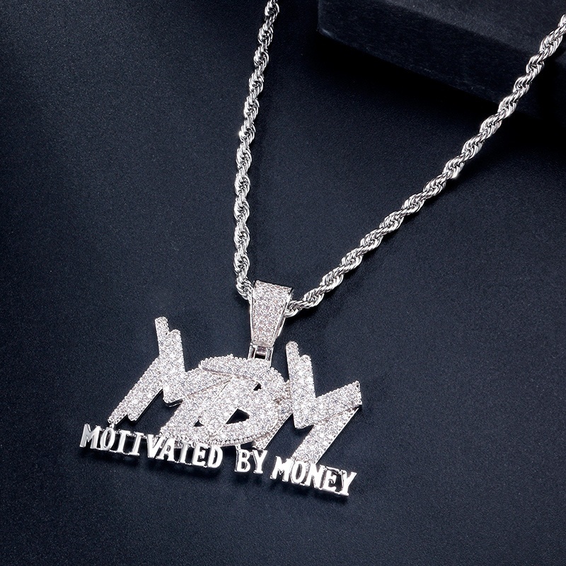 Kalung Liontin Desain Tulisan Full Zircon Gaya Hip Hop Rock Untuk Pria