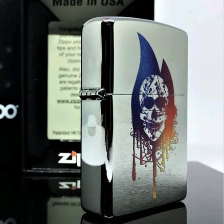 Zippo Original USA 29721 Skull Flame - Stok Lengkap & Resmi