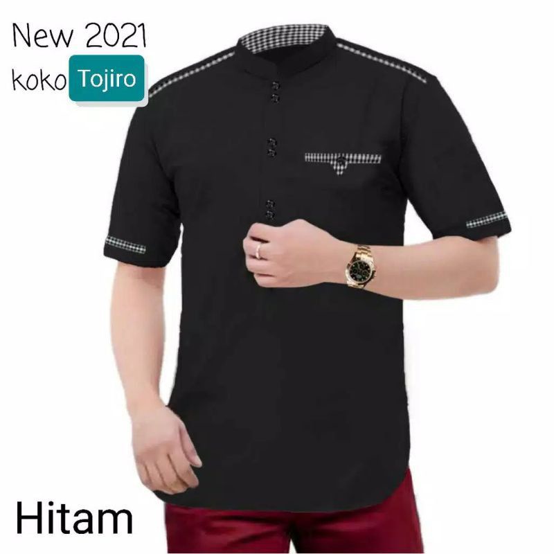 Baju Koko Kurta Dewasa Lengan Pendek Material Catton Adem Serap Keringat-HITAM(TOJIRO)